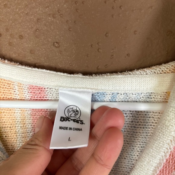 Buc-ees Pastel Striped Knit Baja Hoodie Sweater Womens Large Multicolor Logo - Picture 3 of 7